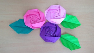 niceno1Origami Roses flower and leaves tutorial