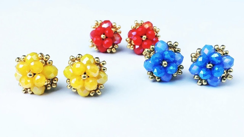 STUD EARRINGS HANDMADE TUTORIAL, HOW TO MAKE BEADED STUD EARRINGS, DIY SPRING FLOWER