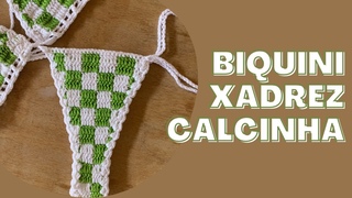 Calcinha - biquíni de crochê Ísis valverde - top quadriculado - biquíni xadrez - fio conduzido