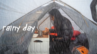 221 Solo camping in the pouring winter rain. | the sound of rain | Vlog | Relaxing | ASMR