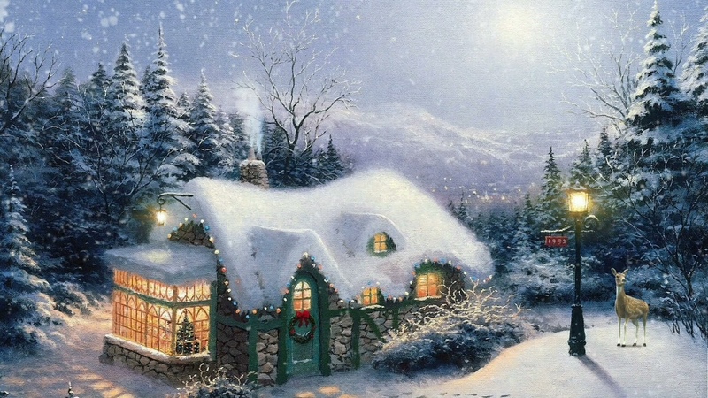 Christmas Ambience, Cozy Cottage, Snowfall, Christmas Music and Woodland