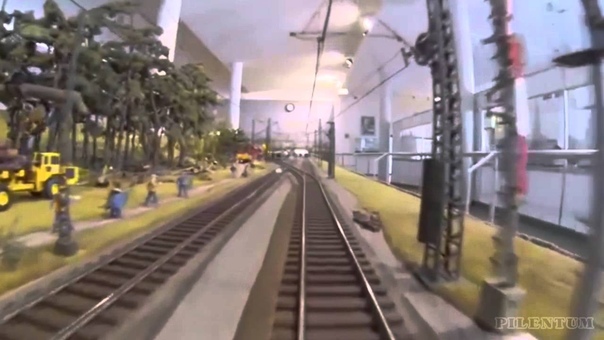 Locomotive cab ride on a big model railroad
