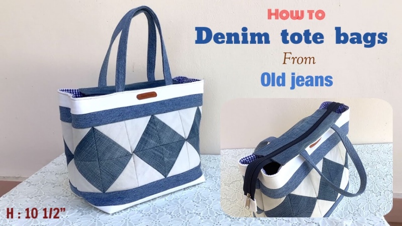 how to sew a denim tote bags with zipper tutorial, sewing diy a denim tote bags, denim