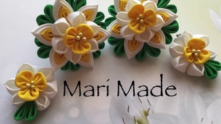 Kanzashi Daffodils Hair bobbles Канзаши Нарциссы МК Многослойки