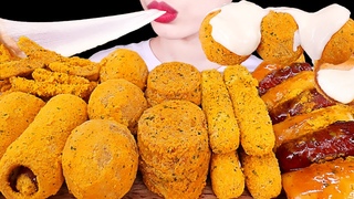 ASMR MUKBANGCHEESE BALL, CORN DOG, FRIES, CHEESE STICKS, MENBOSHA