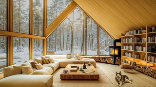 Snowfall & Gentle Jazz  Cozy Fireplace Living Room Ambience for Stress Relief & Relaxation