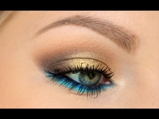 Gold Smokey Eye w/ Blue Lower Lash line | Tutorial