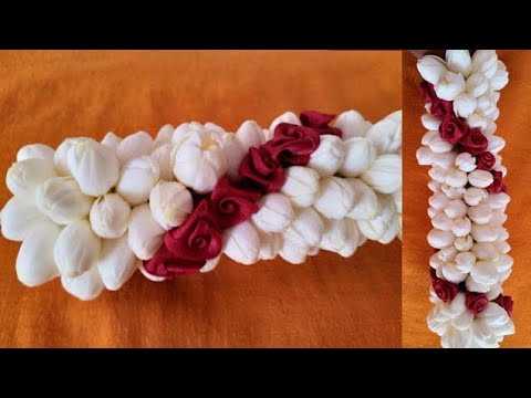 Spiral jasmine flower garland with rose, malli dindu, veni, malligai poo, make jasmine garland,