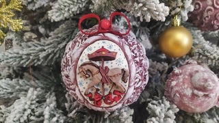 Ёлочный шар из ваты. Красивая игрушка на елку своими руками.