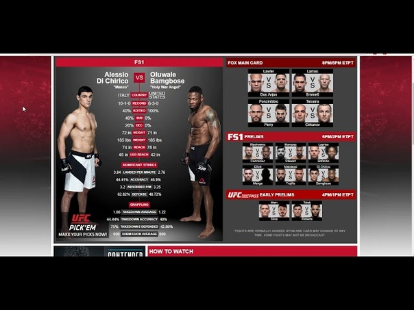 Прогноз и Аналитика от MMABets UFC On Fox 26: Ди Чирико Бамгбос,