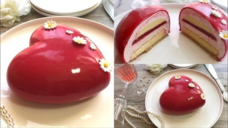 Entremets Coeur Fraises-Framboises avec glaage miroir ultra brillant