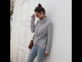 JFseason Women Knit Tops Outer Collar Tees Shirts Hem Kink Tunics Blouses