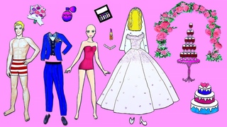Paper Dolls Dress Up - Wedding Dress Barbie and Ken Bride & Groom Dresses Handmade Quiet Book