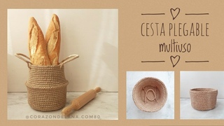 Cesta plegable multiuso. Cesta con yute. Корзина из джута.