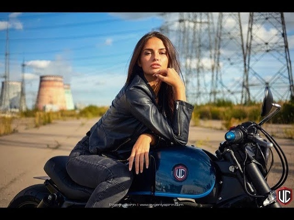 Back Stage video custom bike, Triumph photosession with girl model,