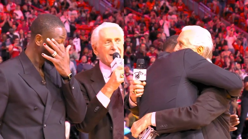Pat Riley surprises Dwyane Wade with statue outside Miami Heat