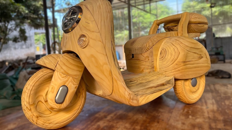 Crafting a Wooden Electric Tricycle Motorbike for a Sweet Little Granddaughter, Amazing