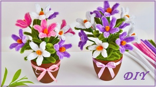 ПОДАРОК для МАМЫ своими руками  Весенние цветы из синельной проволоки (Pipe Cleaners)