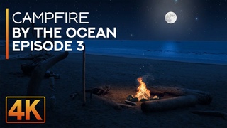 Relaxing Campfire by the Ocean in 4K UHD - Full Moon Night Ambience for Deep Sleep - Episode 3