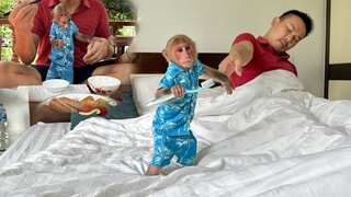Bibi woke dad up to brush his teeth and cook breakfast!